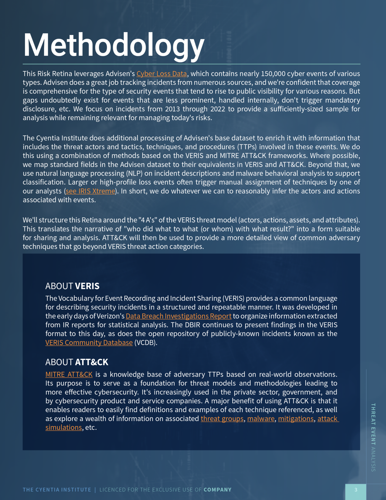 Methodology page from IRIS Threat Event Analysis