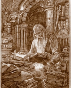 Gandalf Studying in the library at Minas Tirith